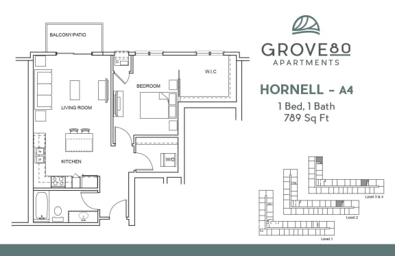 One Bed One Bath Floor Plan at Grove80 Apartments, Cottage Grove