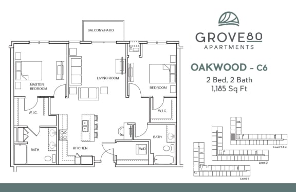 Two Bedroom Two Bath Floor Plan at Grove80 Apartments, Minnesota, 55016