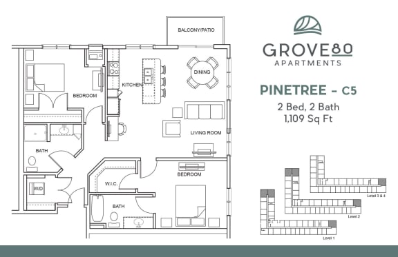 Two Bed Two Bath Floor Plan at Grove80 Apartments, Minnesota