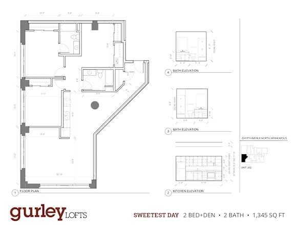 Two bedroom plus den floor plan named Sweetest Day at Gurley Lofts in Minneapolis, MN