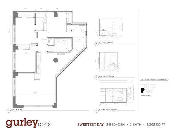 Two bedroom plus den floor plan named Sweetest Day at Gurley Lofts in Minneapolis, MN