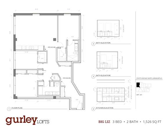 Three bedroom floor plan named Big Liz at Gurley Lofts in Minneapolis, MN