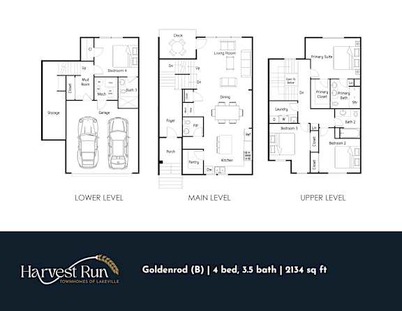 A diagram shows the layout of a home with lower level, main level and upper level.