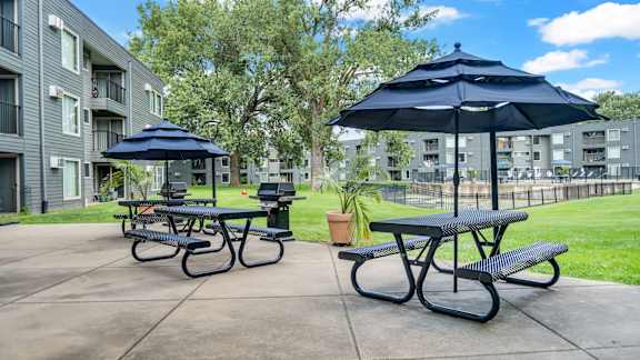 Picnic Tables And BBQ at Hillsborough Apartments, Minnesota, 55113