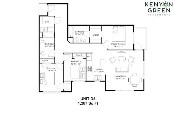 A black and white floor plan for a Kenyan Green apartment.