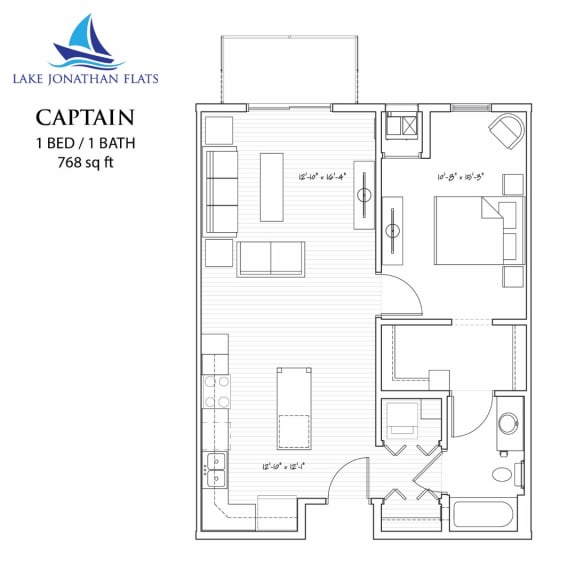Floor Plan  1 Bedroom 1 Bathroom Floor Plan at Lake Jonathan Flats, Chaska, 55318