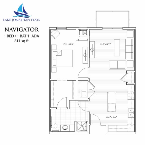 Navigator 1 Bed 1 Bath Floor Plan at Lake Jonathan Flats, Chaska