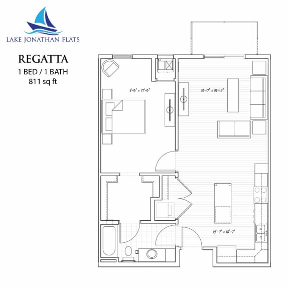 1 Bedroom 1 Bath Floor Plan at Lake Jonathan Flats, Chaska, Minnesota