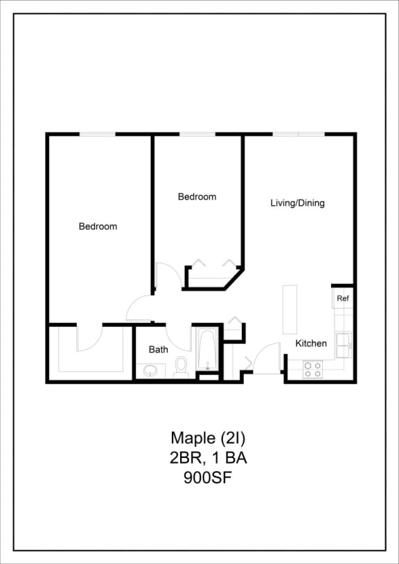a floor plan of a bedroom apartment at Briarcliff Apartments, a 55+ Community, Minnesota