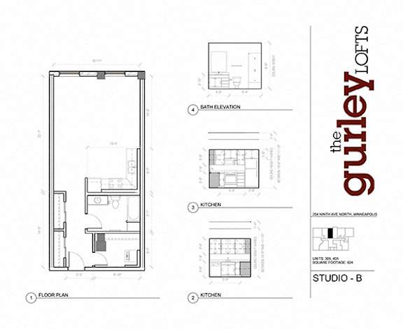 Studio Floor Plan Studio Floor Plan at Gurley Lofts, Minneapolis, 55401