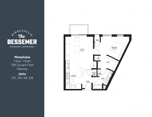 1Bed 1Bath 706 sq.ft at The Bessemer at Seward Commons Apartments, Minnesota, 55404