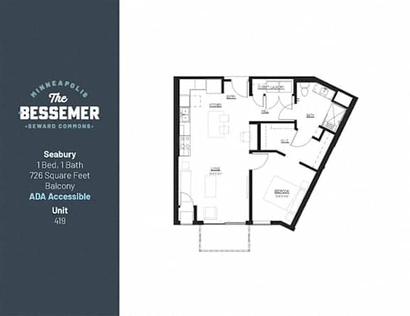 1Bed 1Bath 726 sq.ft at The Bessemer at Seward Commons Apartments, Minneapolis, MN,  55404