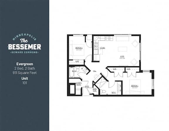 2Bed 2Bath 911 Sq.ft. at The Bessemer at Seward Commons Apartments, Minneapolis, 55404