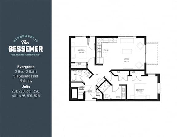 2Bed 2Bath 872 Sq.ft. at The Bessemer at Seward Commons Apartments, Minneapolis, Minnesota