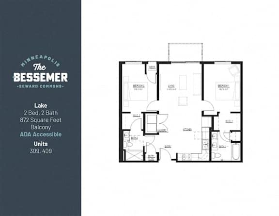 2Bed 2Bath 872 Sq.ft. Balcony