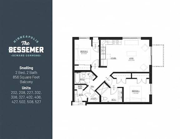 2Bed 2Bath 826 Sq.Ft. at The Bessemer at Seward Commons Apartments, MN, 55404