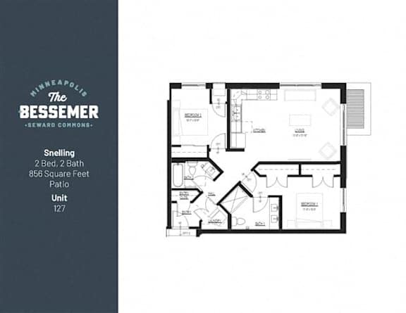 2Bed 2Bath 826 Sq.Ft. Patio at The Bessemer at Seward Commons Apartments, Minneapolis, Minnesota