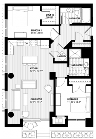 A black and white floor plan of a house with labeled rooms.