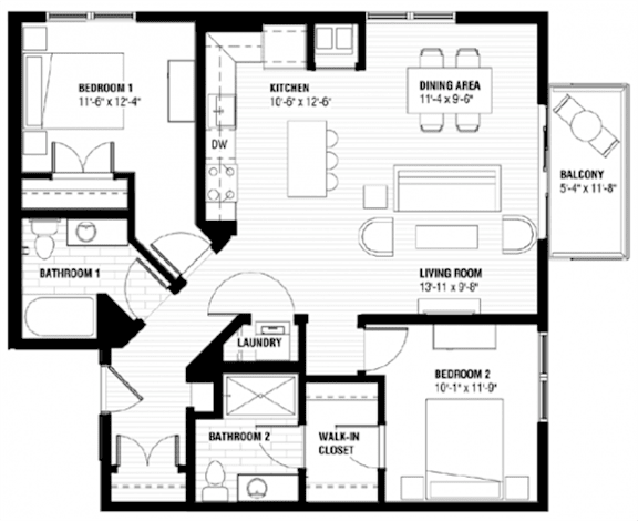 A black and white image of a house floor plan with labeled rooms.