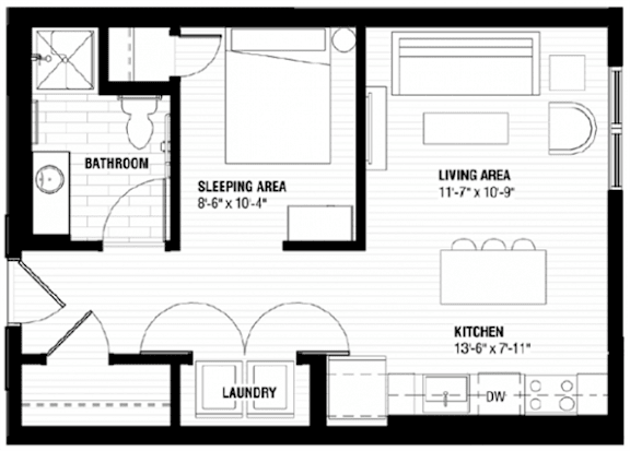 A black and white image of a floor plan for a home with labeled rooms.
