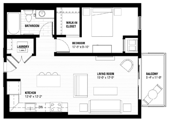 A black and white floor plan of a house with labeled rooms.