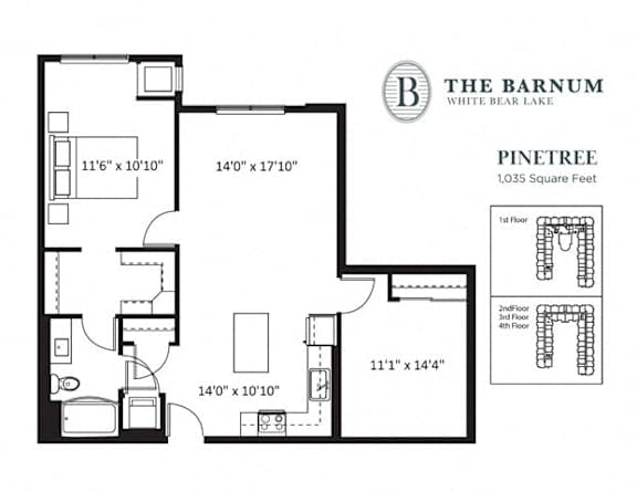 1BedDenPinetree at The Barnum Apartments, MN, 55110
