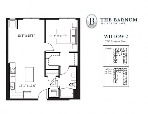 1BedWillow2 at The Barnum Apartments, White Bear Lake, 55110