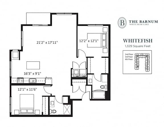2BedWhitefish1 at The Barnum Apartments, MN, 55110