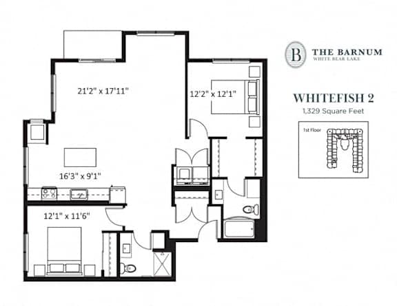 2BedWhitefish20 at The Barnum Apartments, White Bear Lake, 55110