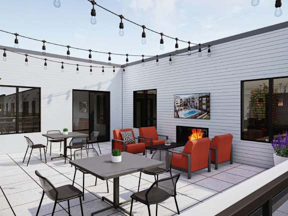 a rendering of the patio of the new restaurant