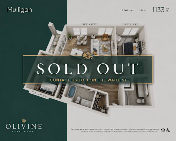 A sold out sign is displayed over a floor plan of an apartment.
