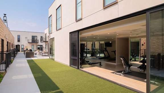 A modern building with a gym inside.
