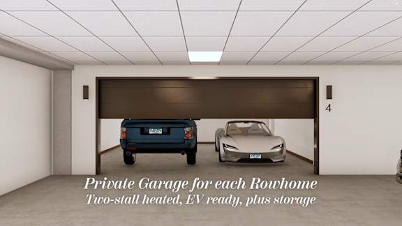 a garage with two cars and a truck parked in it at One West Drive Apartments, Excelsior, MN 55331