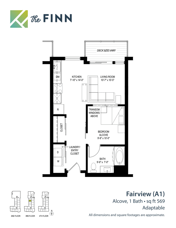 Floor Plan  Studio 1 bathroom floor plan at The Finn Apartments, St. Paul, MN