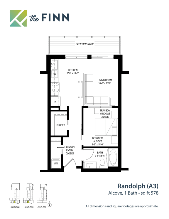 Studio 1 bathroom floor plan D  at The Finn Apartments, St. Paul, Minnesota