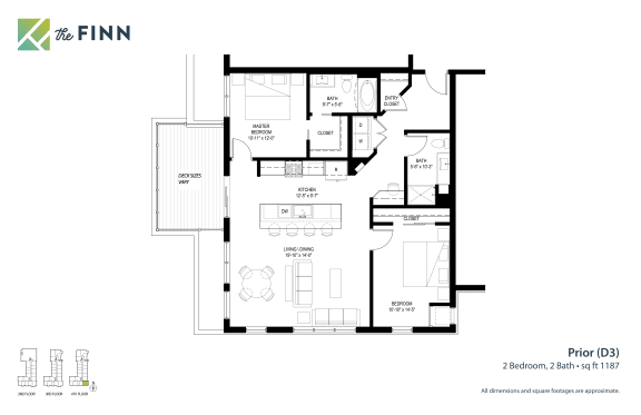 2 bedroom 2 bathroom Floor plan A at The Finn Apartments, St. Paul, MN
