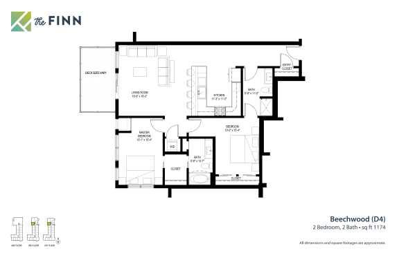 Floor Plan  2 bedroom 2 bathroom Floor plan B  at The Finn Apartments, St. Paul, 55116