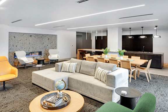 Clubroom With Dining Area at Viridium Apartments, Minneapolis, MN 55401
