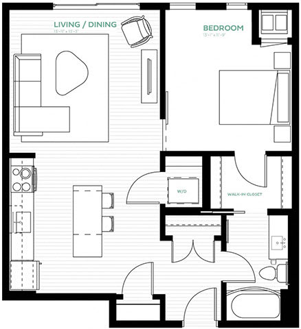 Denim Floor Plan at Viridium Apartments, Minneapolis, MN 55401
