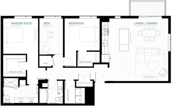 Malibu Floor Plan at Viridium Apartments, Minneapolis