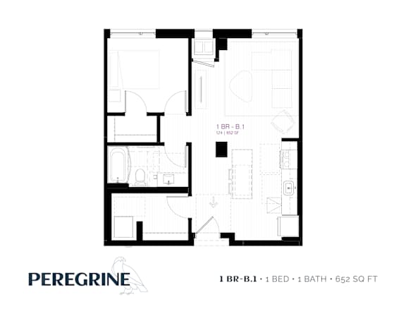 1BR_B1 Floor Plan at Peregrine Apartments, Minneapolis, 55411