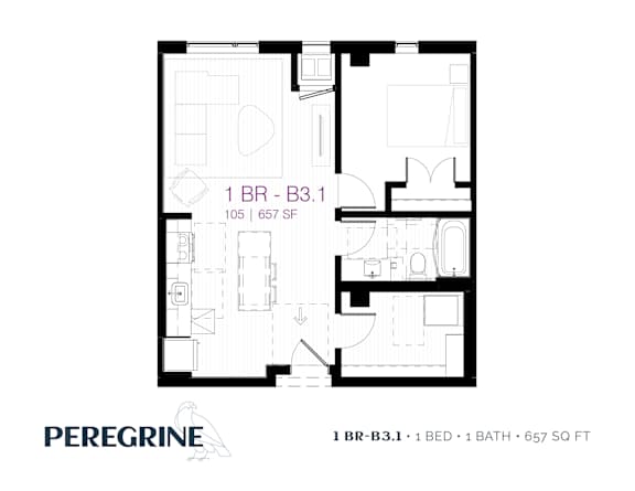 1BR_B31 Floor Plan at Peregrine Apartments, Minneapolis, Minnesota