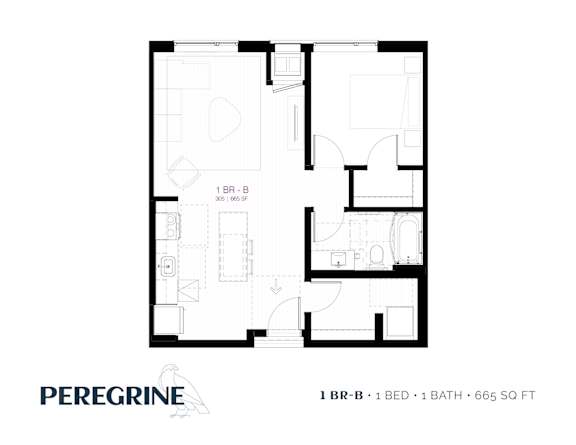 1BR_B Floor Plan at Peregrine Apartments, Minnesota, 55411