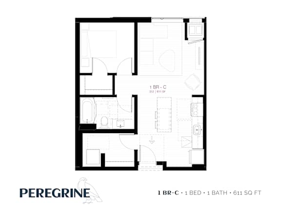 1BR_C Floor Plan at Peregrine Apartments, Minneapolis, MN, 55411