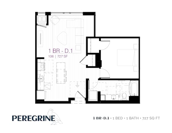 1BR_D1 Floor Plan at Peregrine Apartments, Minneapolis, 55411