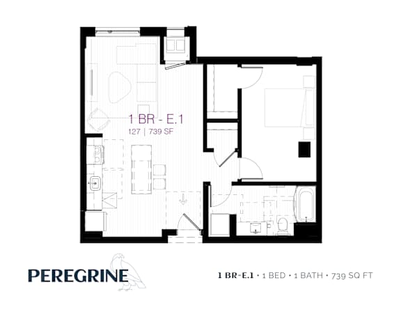 1BR_E1 Floor Plan at Peregrine Apartments, Minneapolis, Minnesota