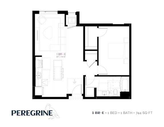 1BR_E Floor Plan at Peregrine Apartments, Minneapolis