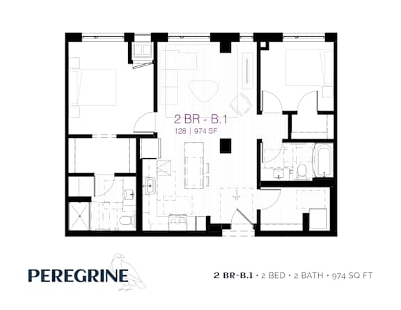 2BR_B1 Floor Plan at Peregrine Apartments, Minneapolis, 55411