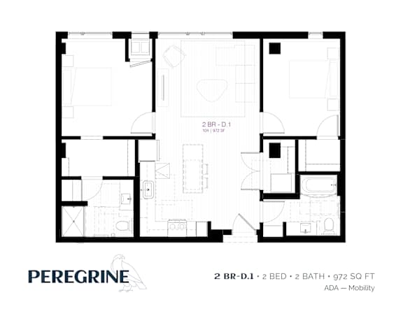 2BR_D1 Floor Plan at Peregrine Apartments, Minneapolis, MN