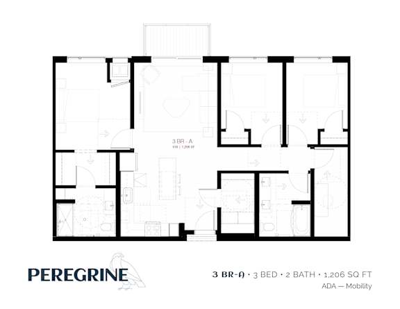 3BR_A Floor Plan at Peregrine Apartments, Minneapolis, 55411